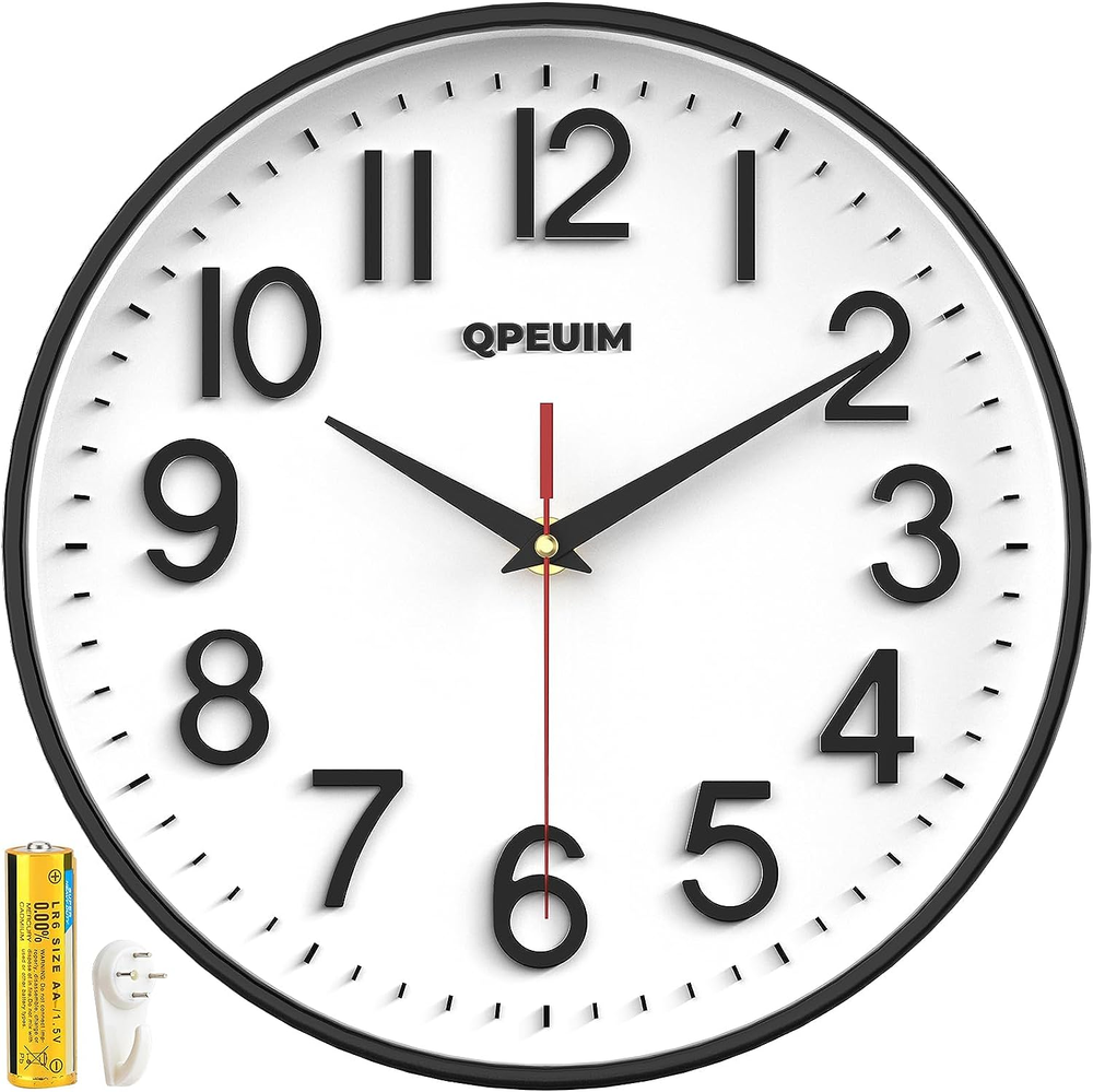Silent Battery Operated Large Wall Clock with Easy-to-Read Numbers