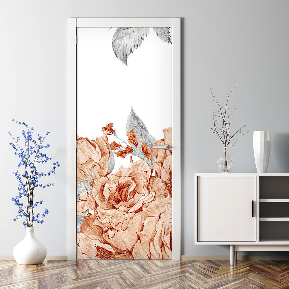 Blooming Rose Wallpaper Bubble Free Decal Peel and Stick Door Wrap Self-adhesive