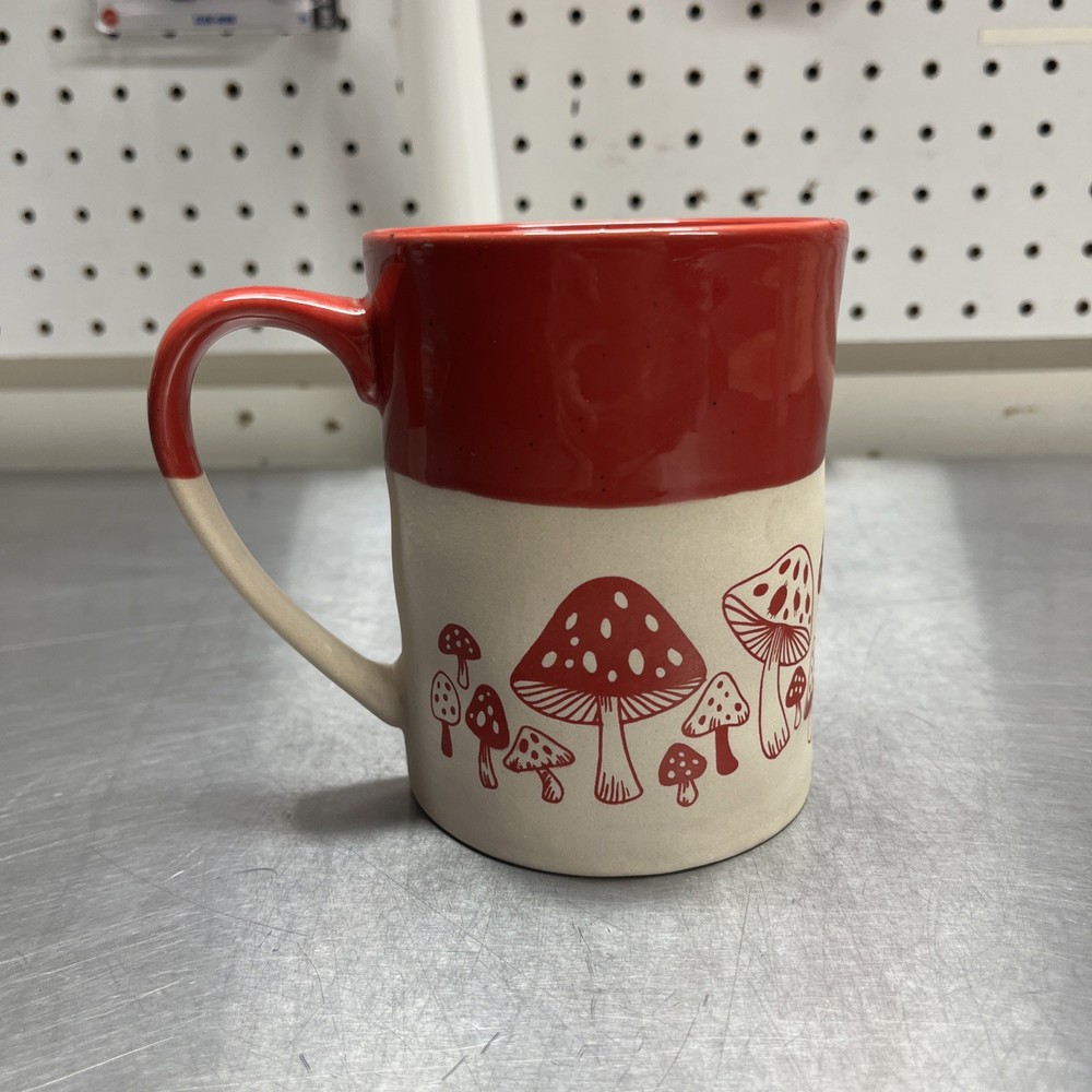 Mushroom Theme Red Coffee Mug by Heartland Hive Stoneware and  Glazed 16 ounces
