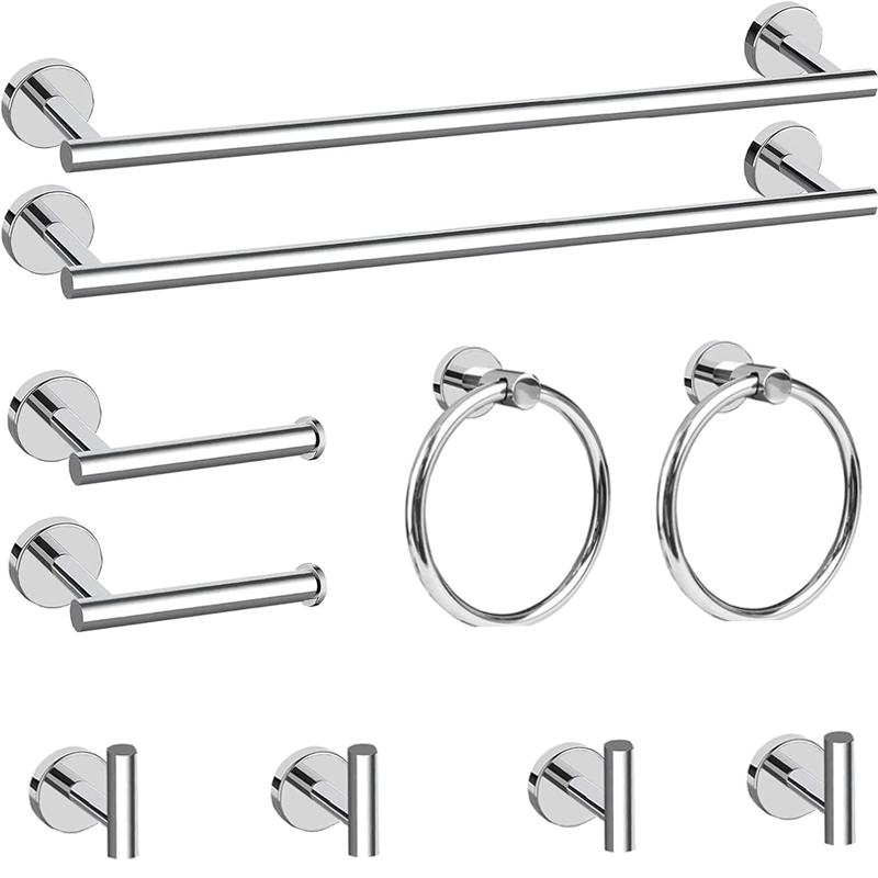 Polished Chrome Bathroom Hardware Accessories Towel Bar Set, 10 Pieces Bathro...