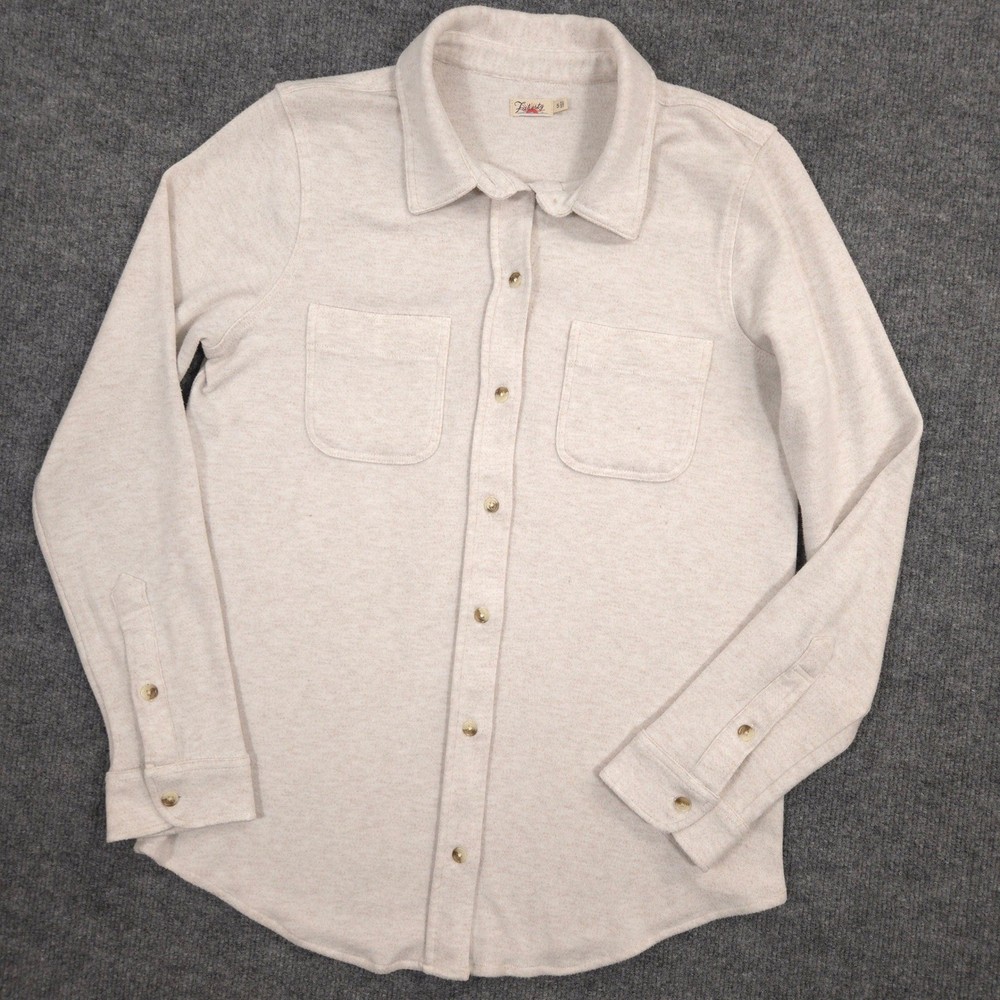 Faherty Legend Sweater Shirt Womens S Off White Heather Comfort Stretch Casual