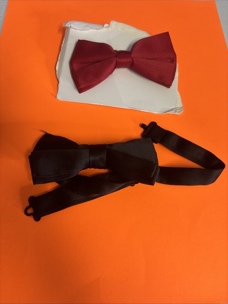 2 Bows Red & Black Adjustable Bowtie POLYESTER SATIN CLIP ON SIZE ADJUSTABLE.