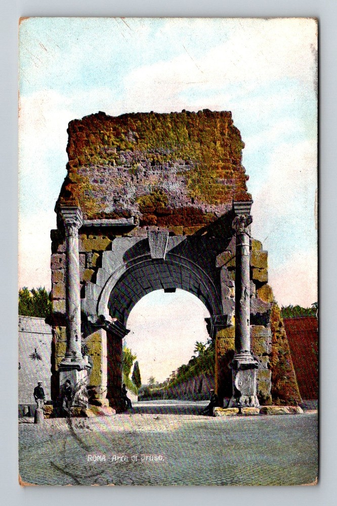 Italy- Rome Medieval Arch Of Druso Souvenir Old Card View Vintage c1922 Postcard