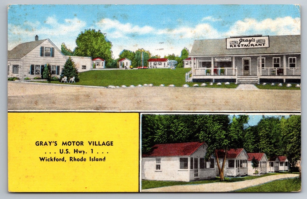 Gray's Motor Lodge and Restaurant US Hwy 1 Wickford Rhode Island 1951 Postcard