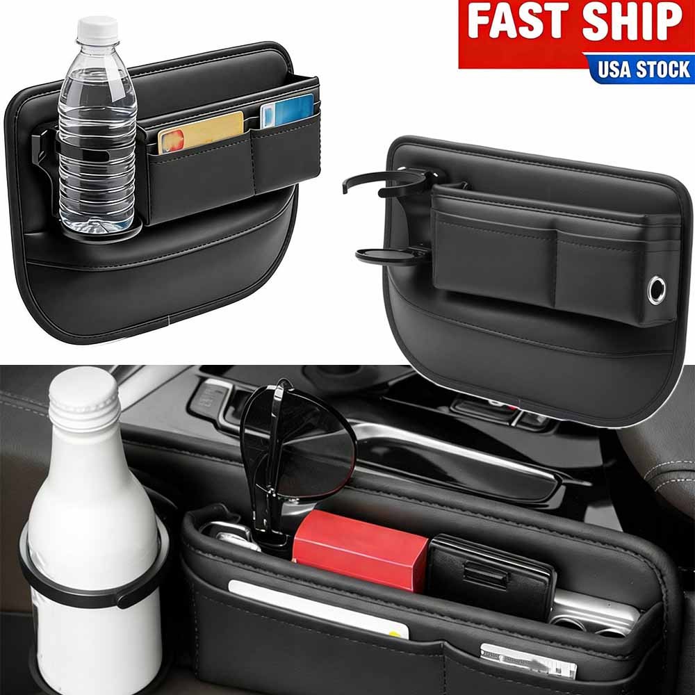 Driver & Passenger Side Front Seat Gap Filler Storage Box Cup Holder Organizer