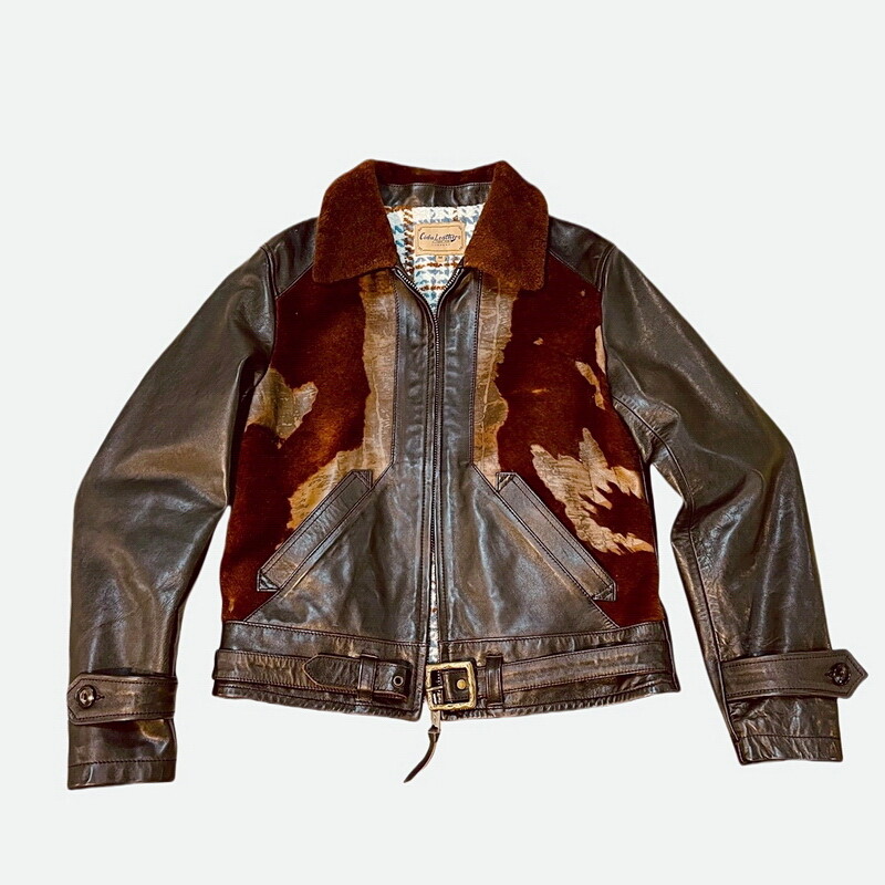 Mens Retro Lambskin Grizzly Jacket Tea-Core Distressed Horsehide Leather Sleeves