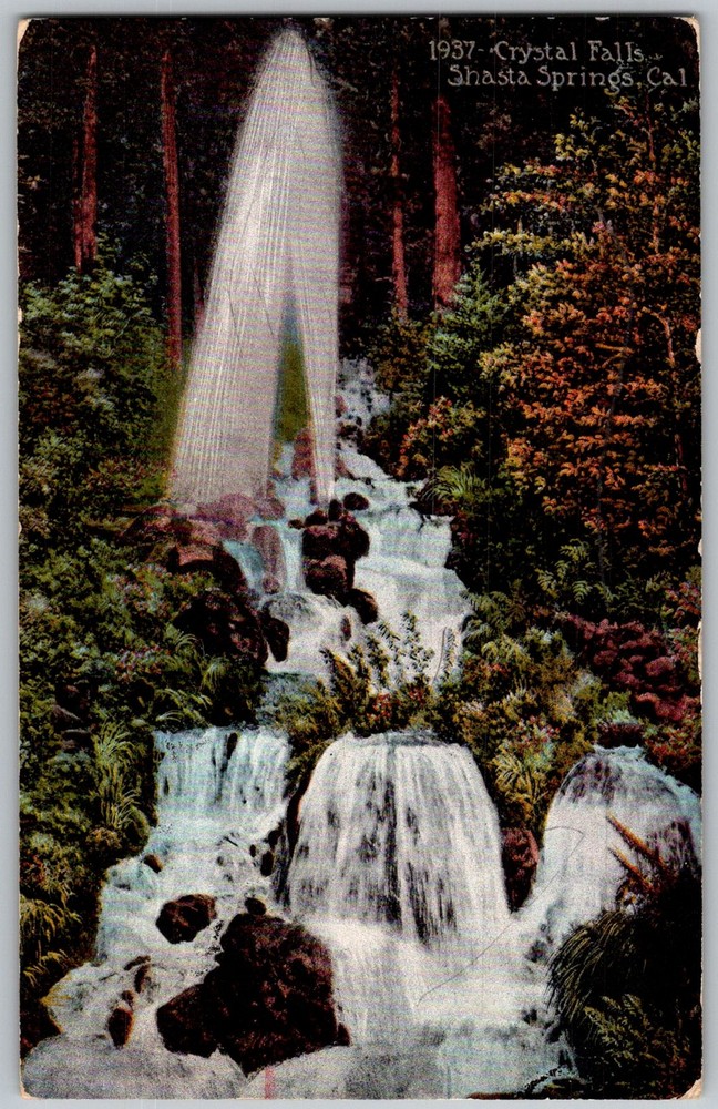 Antique Postcard Crystal Falls Waterfall Shasta Springs, CA 1910s