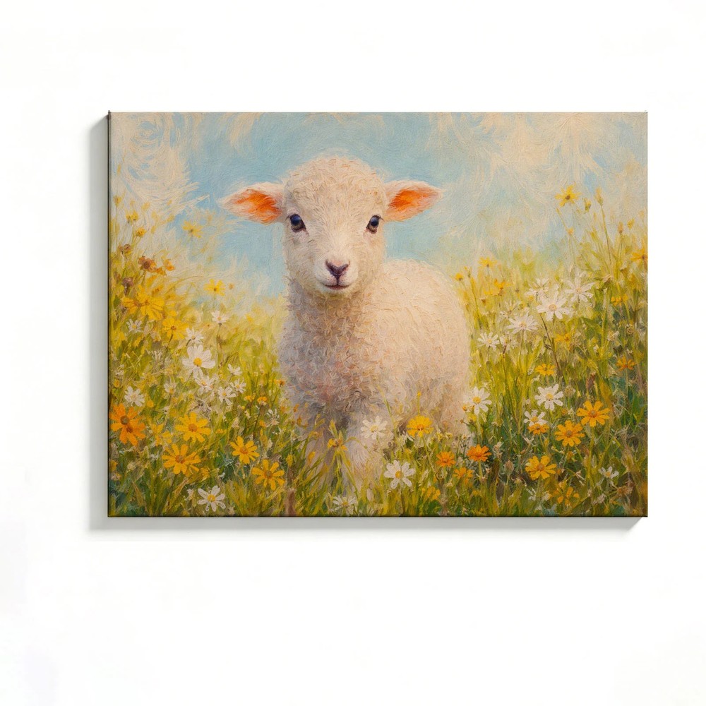 Lamb Canvas Painting 2D Flat Frameless Wall Art for Home Office Decor