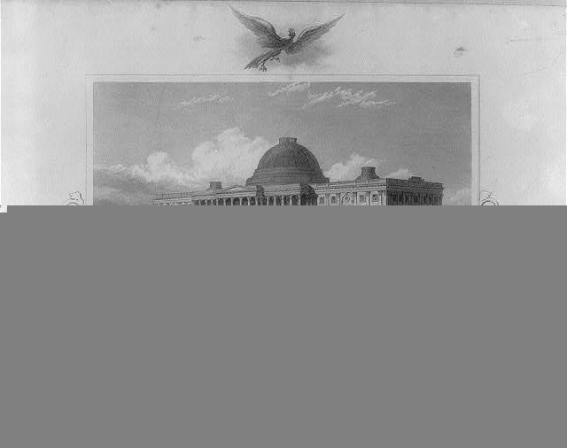 Photo:Washington DC US Capitol 1831 Engraving People Horses Carriages