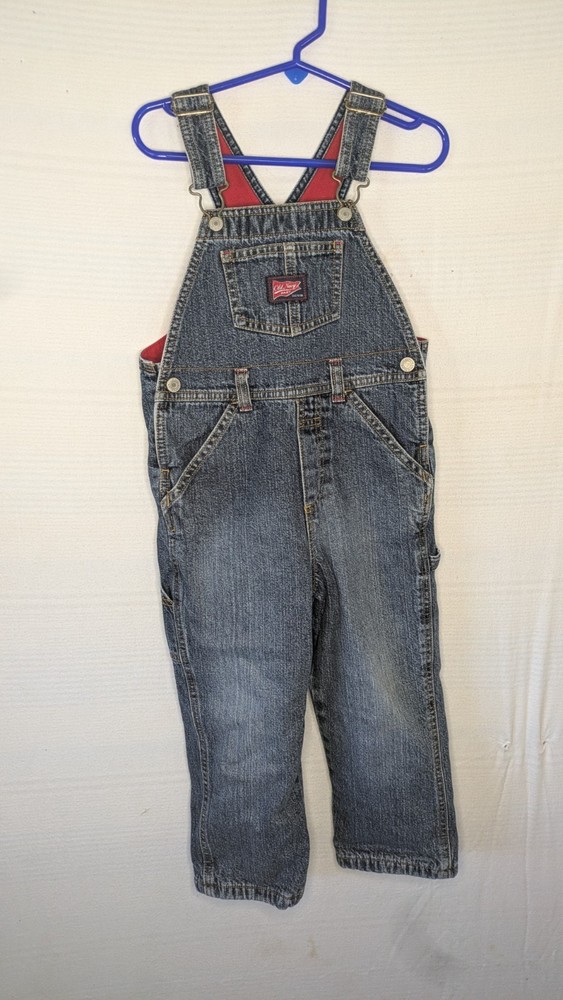 Old Navy Baby Denim Overalls Boys 3t Dark Wash Jean Fleece Lined