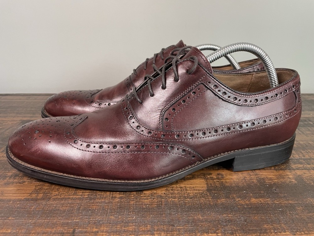 Johnston Murphy Mens Burgundy Leather Wingtip Brogue Oxford Size 10.5