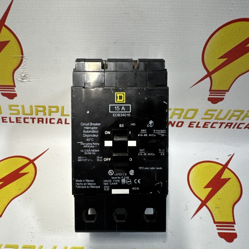 Square D EDB34015 15A Circuit Breaker 3-Pole 480V