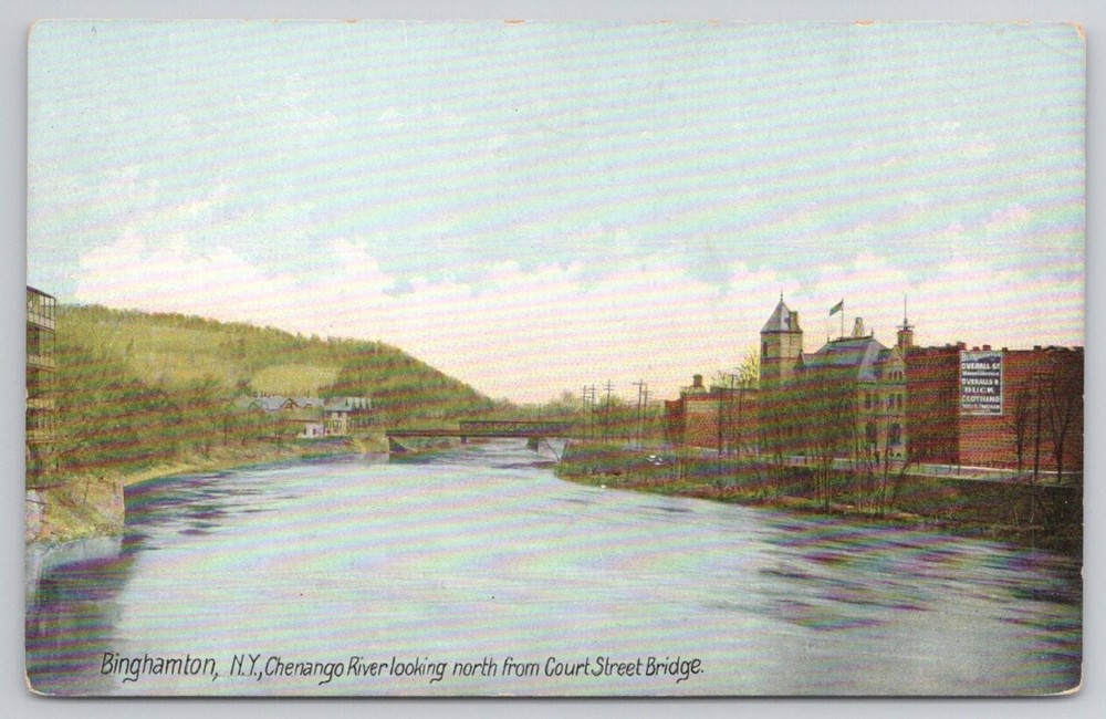 Binghamton NY Chenango River Court Street Bridge Postcard Hugh C Leighton