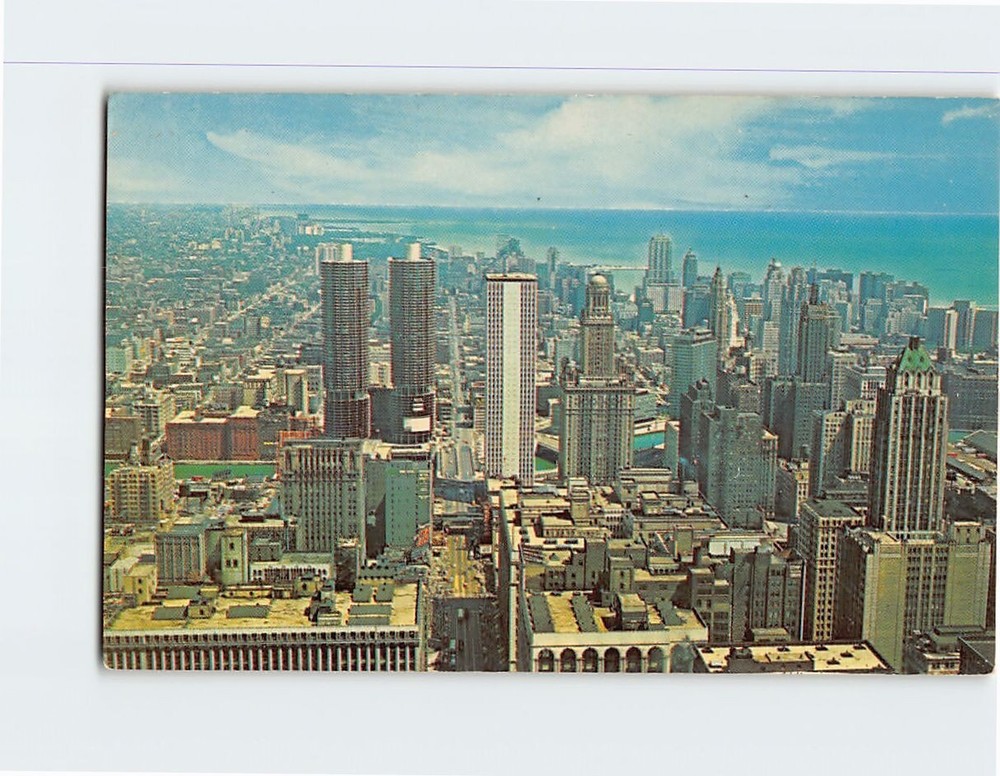 Postcard Aerial View of State Street and Chicago Skyline Chicago Illinois USA
