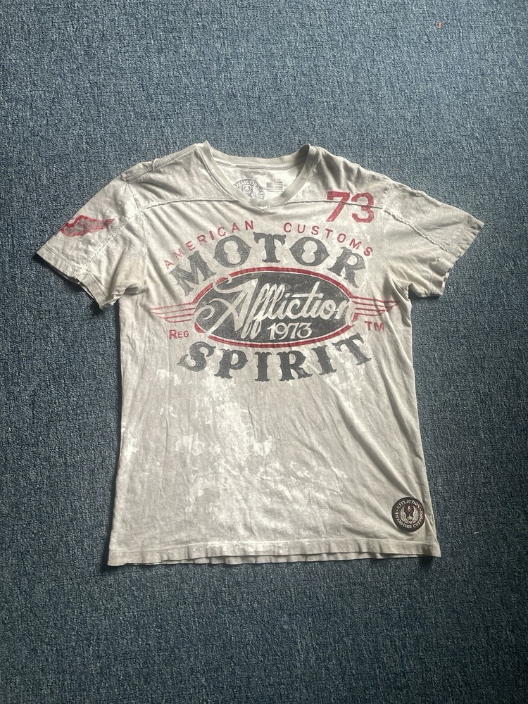 Y2K Affliction Shirt Mens Large Gray American Customs Motor Spirit Graphic Tee