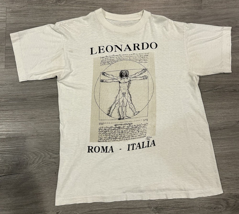 Vintage 80s Leonardo da Vinci Vitruvian Man white cotton t-shirt