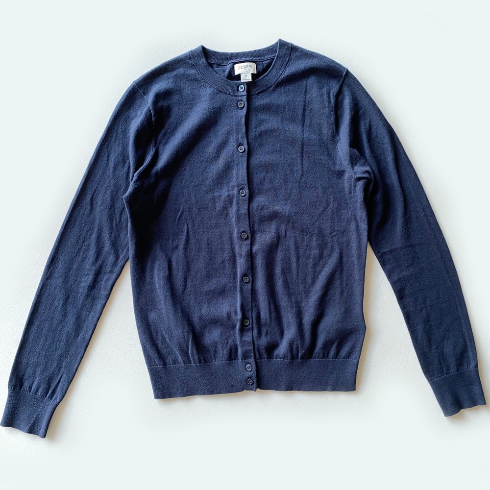 J. Crew Classic 100% Cotton Cardigan Sweater Navy Size S Long Sleeve