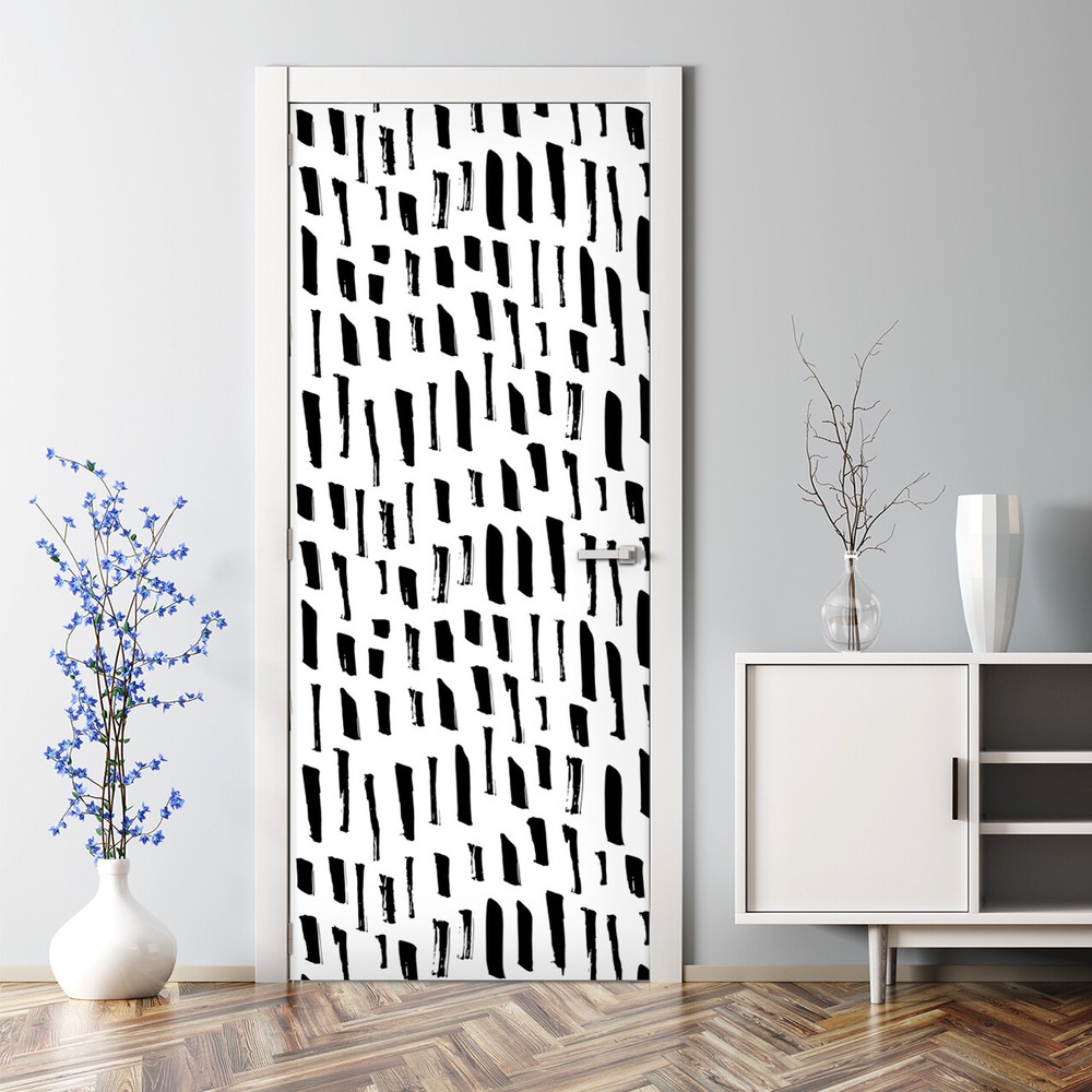 Black and white abstract speckled mural art minimalistic door decal