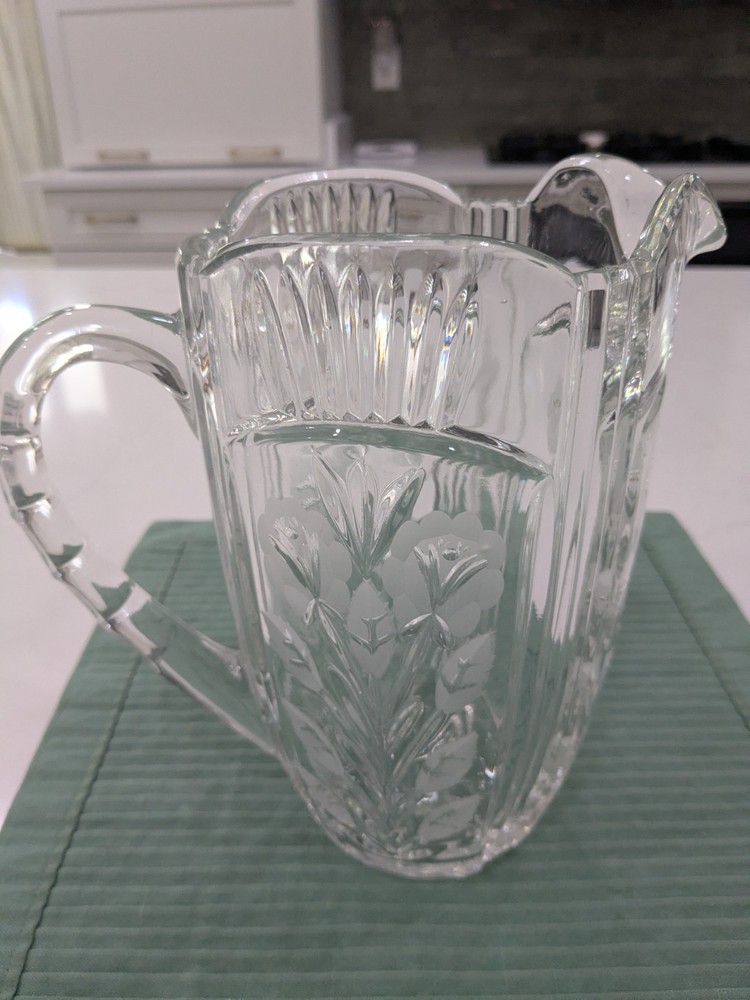 Vintage 24% Lead Crystal Water Pitcher Hand Cut Glass Made In Poland - Excellent