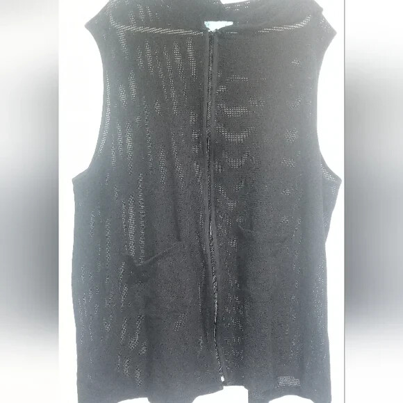 Black Knit Swim Coverup Zipper w/ Hoodie and 2 front pockets 3XL