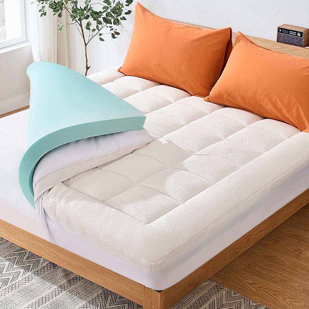 Dual Layer 3 Inch Memory Foam Mattress Topper Ultra Soft and Breathable Queen...
