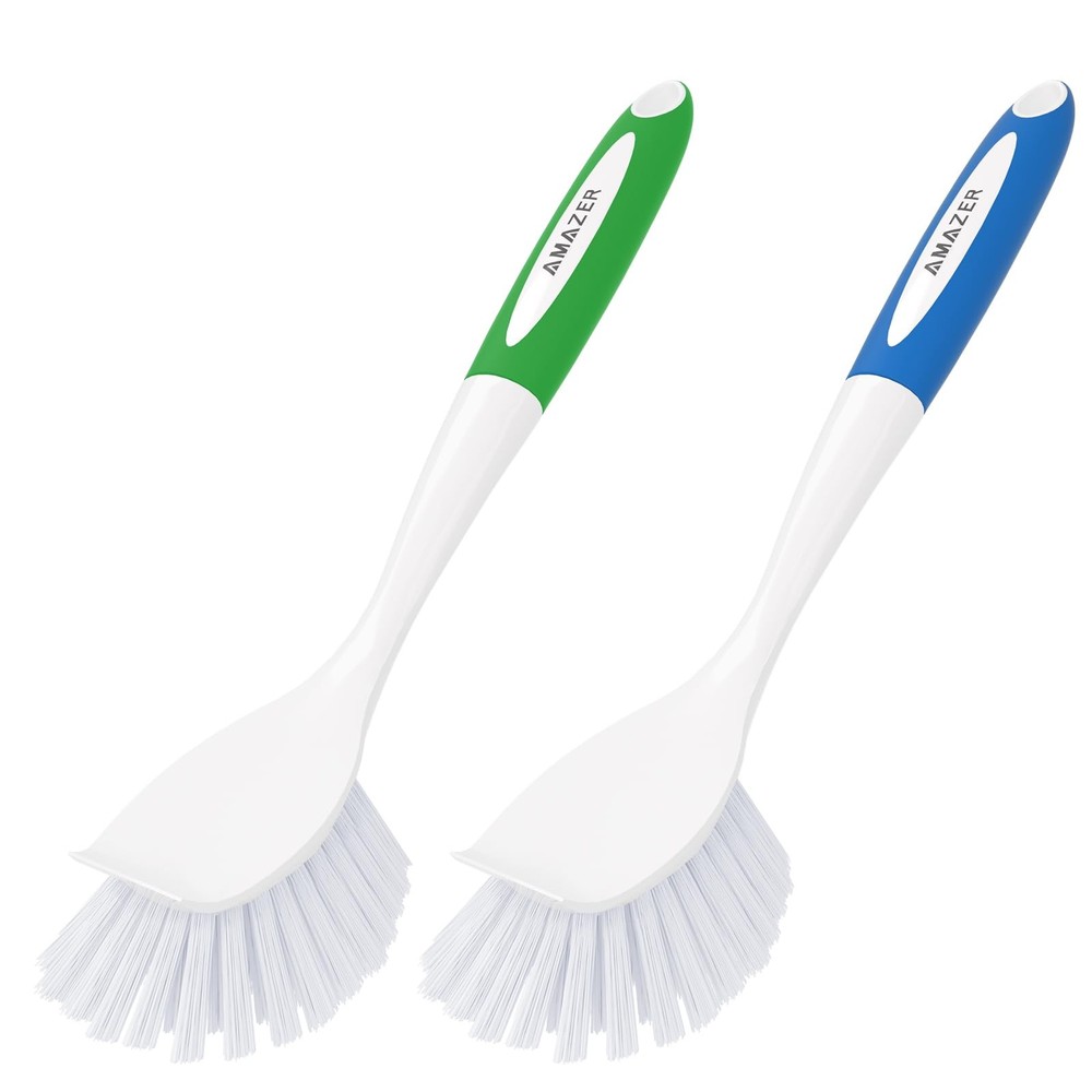 Dish Brush with Handle 2 Pack Kitchen Scrub Brushes for Cleaning Dish Scrubbe...