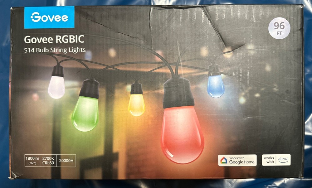 Govee Smart Outdoor String Lights H7021, RGBIC Warm White 96ft