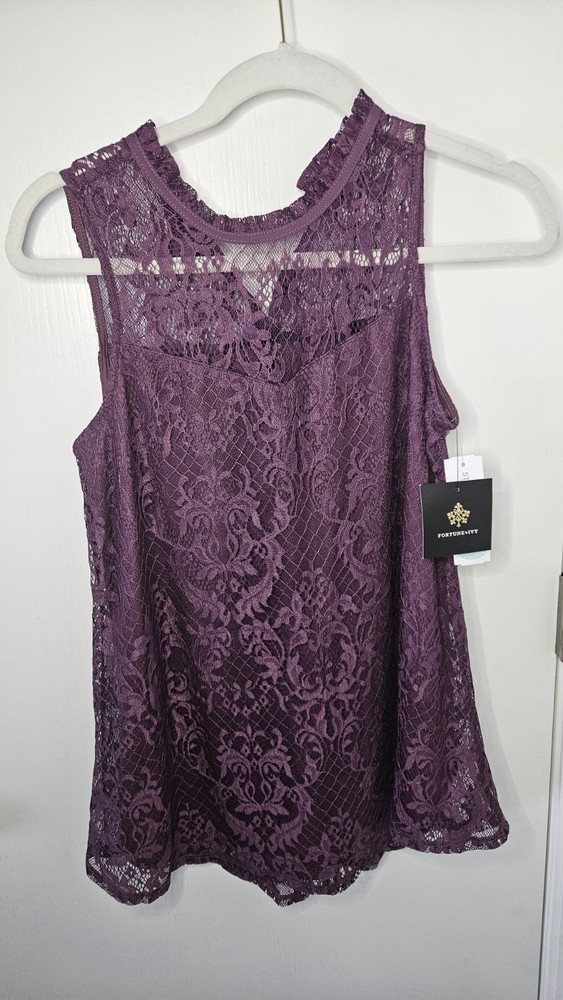 Fortune + Ivy Womens Purple  Bellah Lace Blouse Size Small