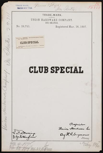 Photo:Union Hardware Company for Club Special brand Ice Skates