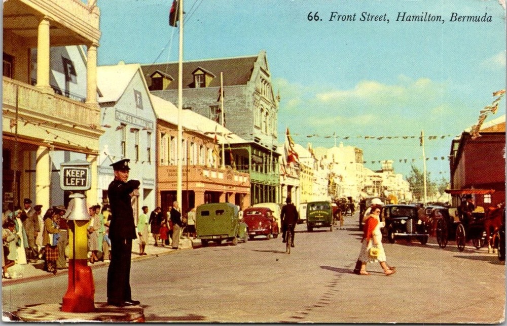 Vintage Postcard: Front Street Hamilton Bermuda 1960 Traffic Cop