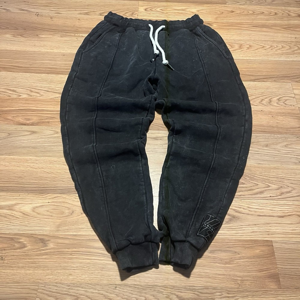 YoungLA Acid Wash  Jogger Sweatpants Men’s Medium Black Washed Fleece Drawstring