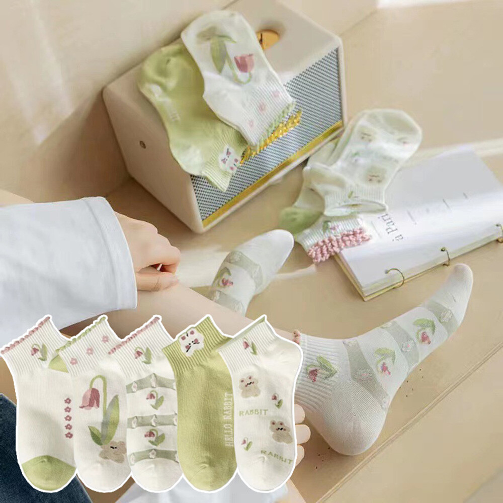 Women Floral Design Short Socks Fashion Versatile Lace Socks Comfortable  wi