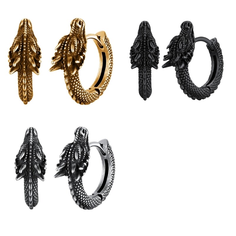 Stylish Unisex Dragon Hoop Earrings Punk Hip Hop Stainless Steel Party Jewelry
