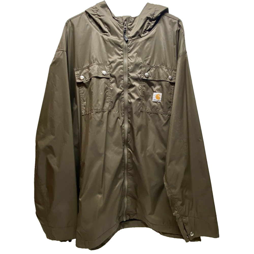 Carhartt Rain Jacket Men's 4XL Green Hooded Waterproof Storm Defender Coat READ