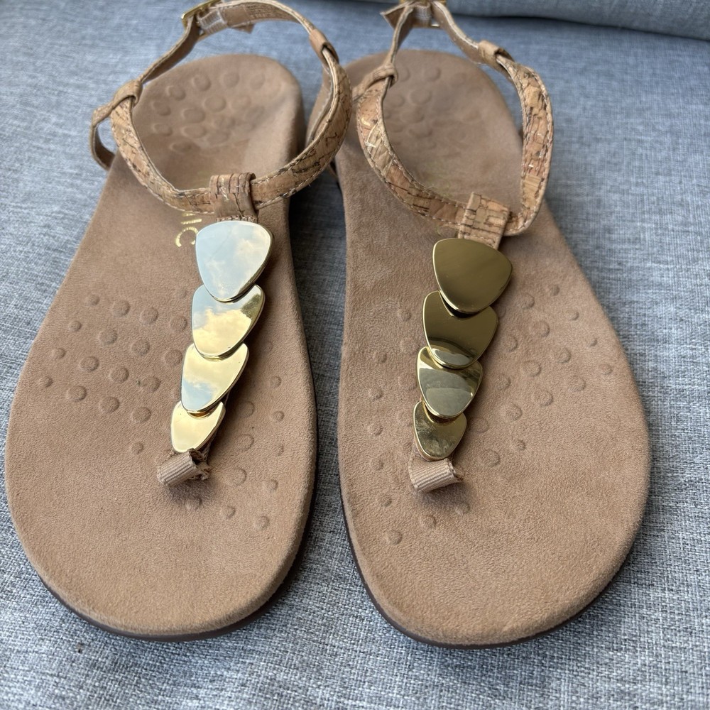 Vionic Miami Cork Straps Thong Slingback Sandals Women’s Size 9 Tan Gold Comfort