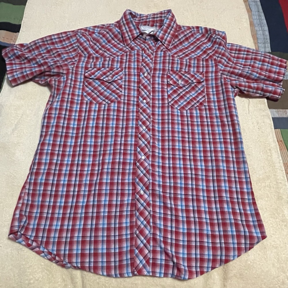 Wrangler Wrancher Button Up Shirt Plaid Western Pearl Snap Buttons Large