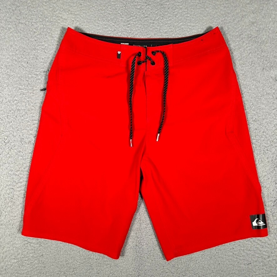 Quiksilver Shorts Mens 31 Red Dryflight Boardshorts Swim Surf Beach Drawstring
