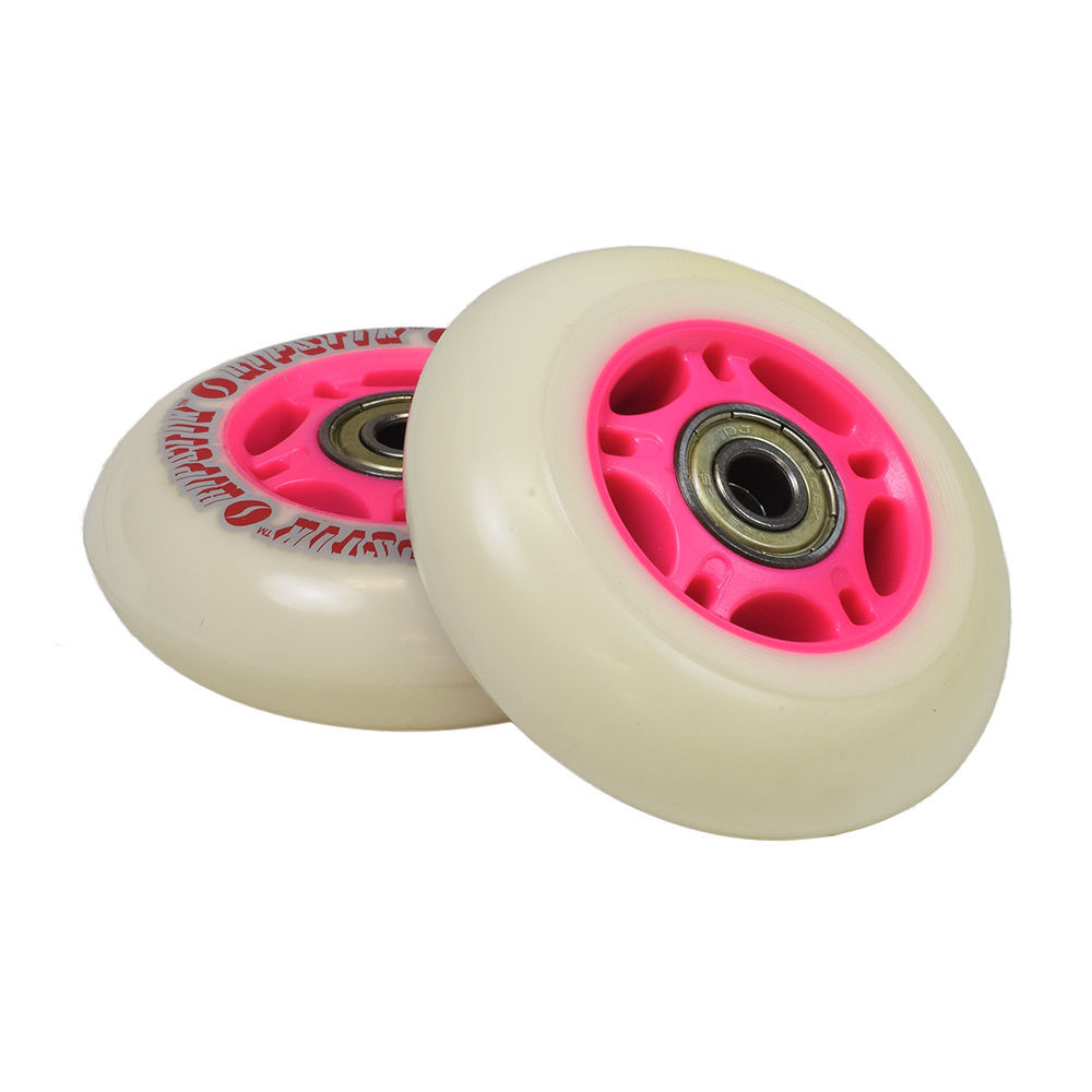 White Wheel Pink Hub 76 mm Wheels for the Razor Crazy Cart  (V1-6) (Set of 2)