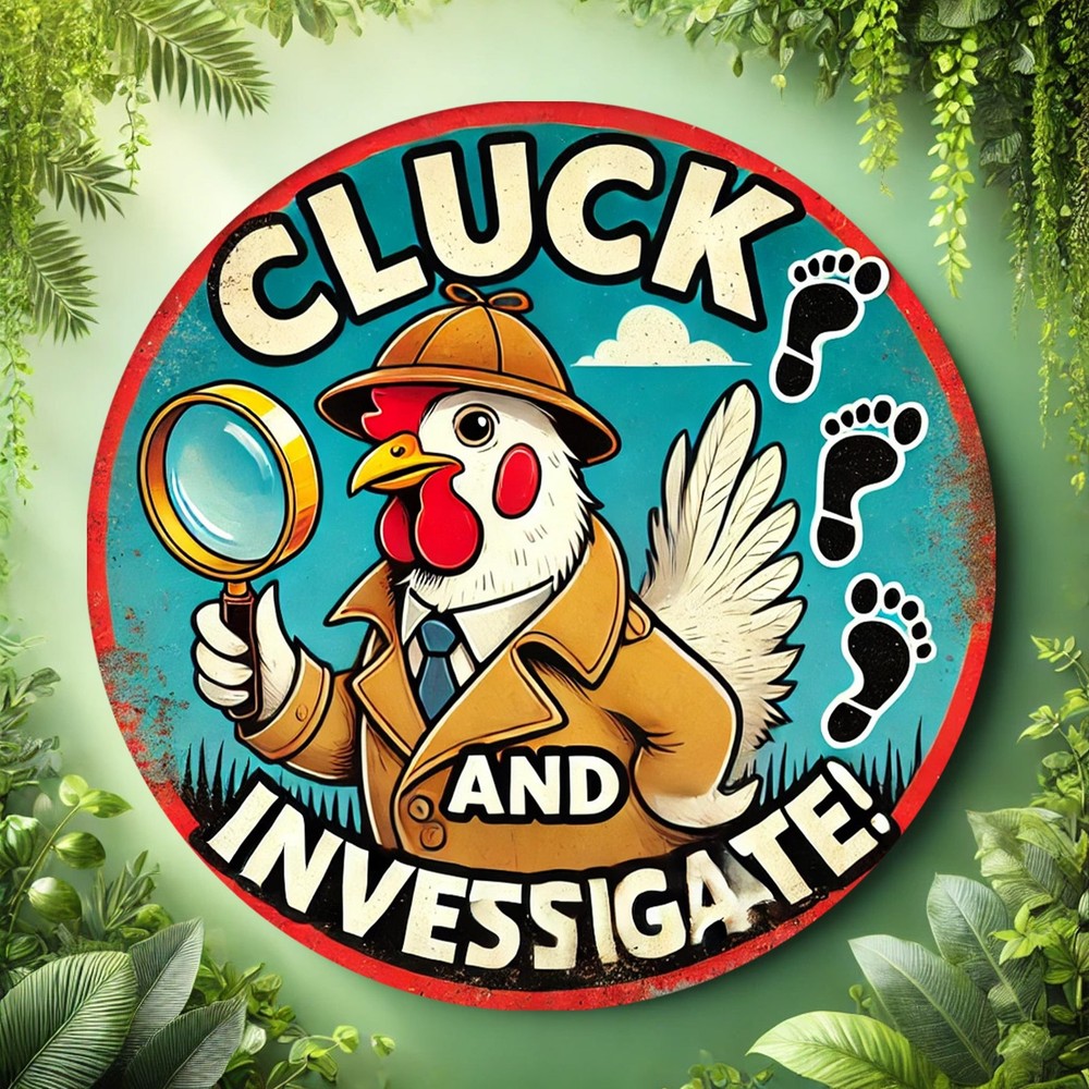 Detective Chicken with Magnifying Glass Humorous Round Aluminum Sign