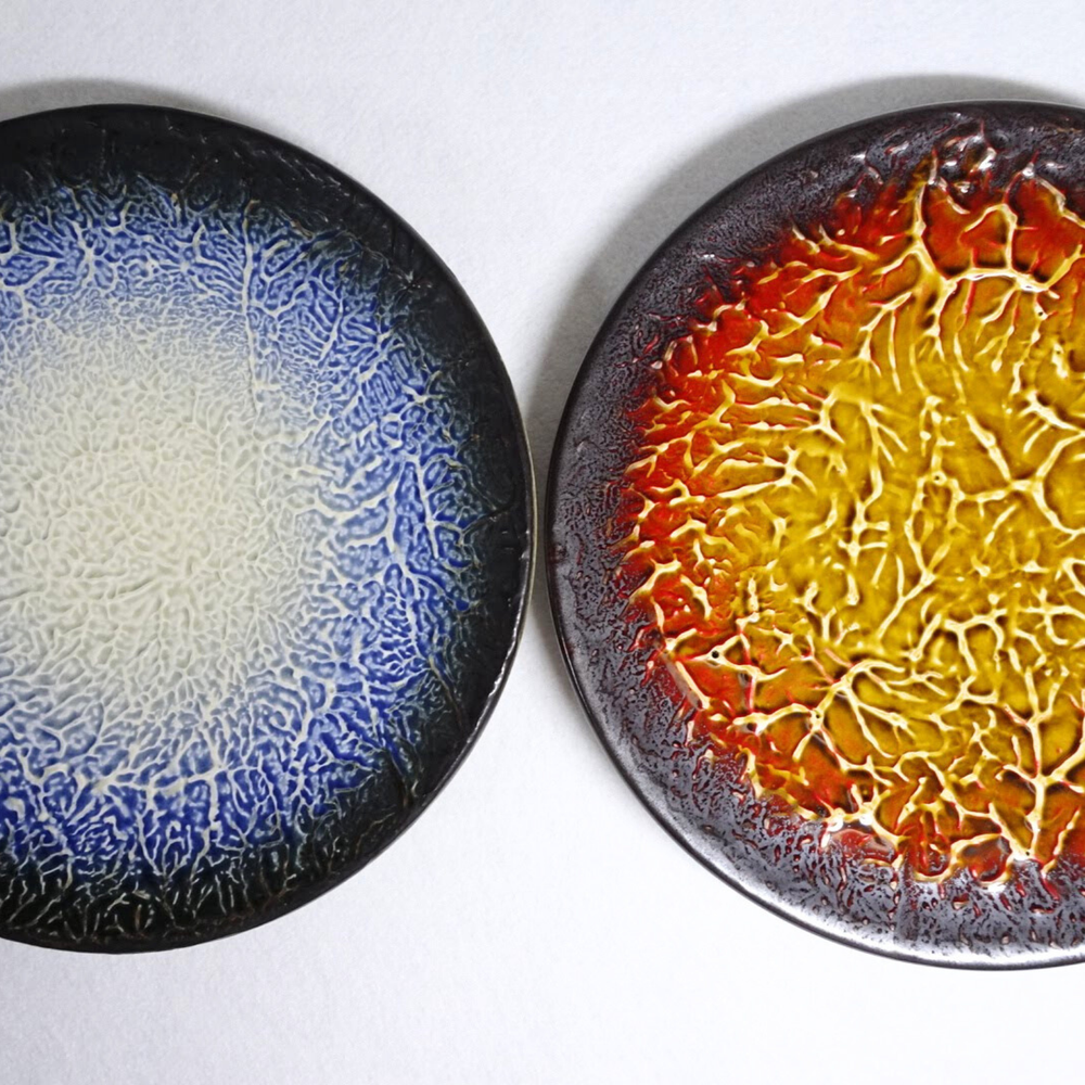 Koishiwara-yaki Handmade Japanese Ceramic Stoneware Dinnerware 9.8in 2pcs Set