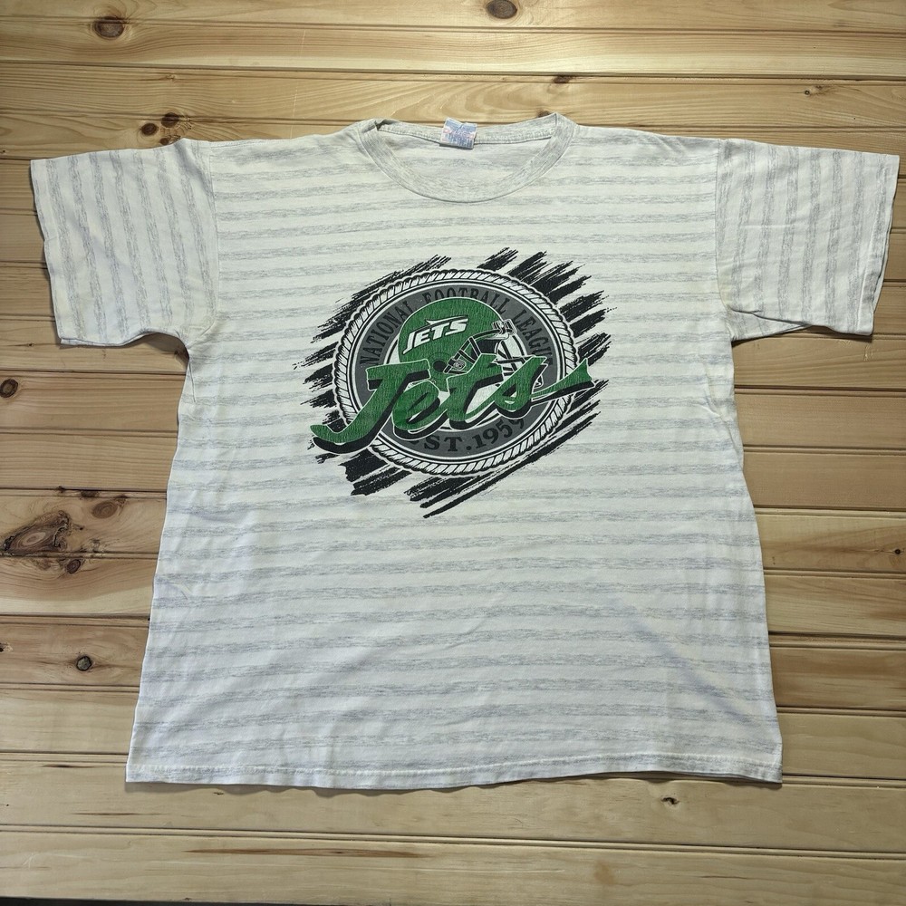 Vintage 80s 90s New York Jets NFL Football Striped Single Stitch Shirt Size XL