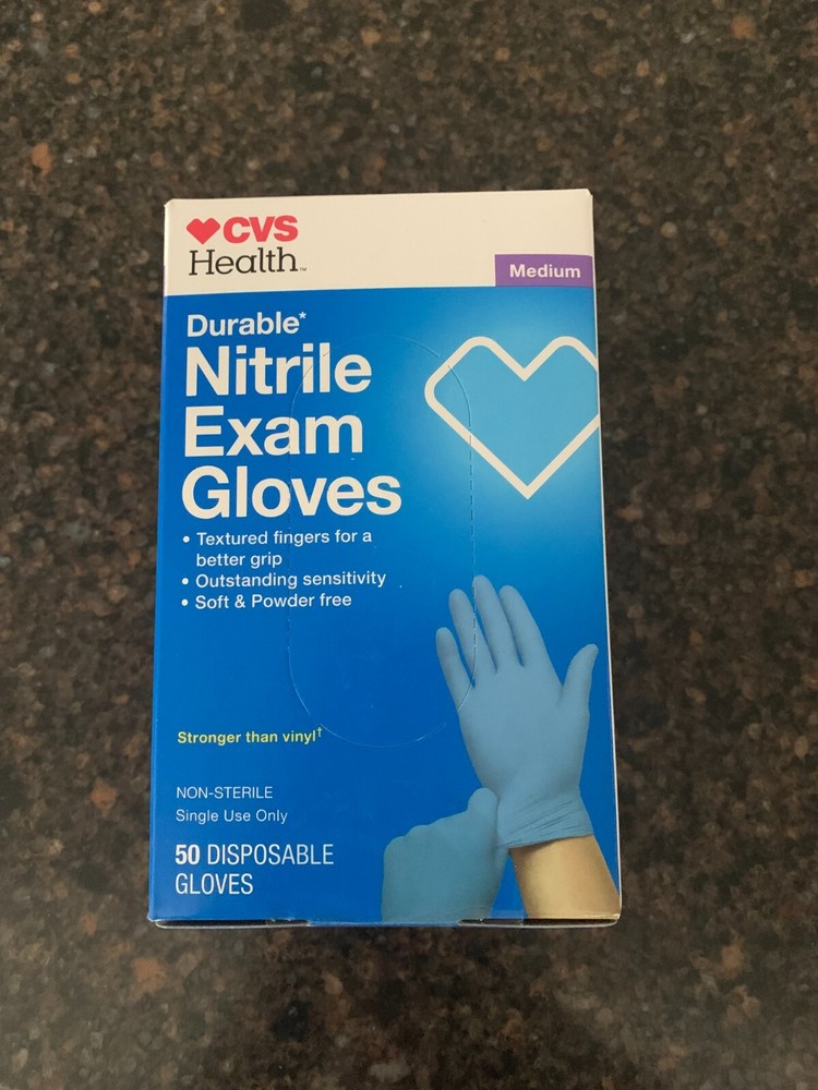 CVS Health Durable Nitrile Exam Gloves- Single-Use Size Medium, 50 Count