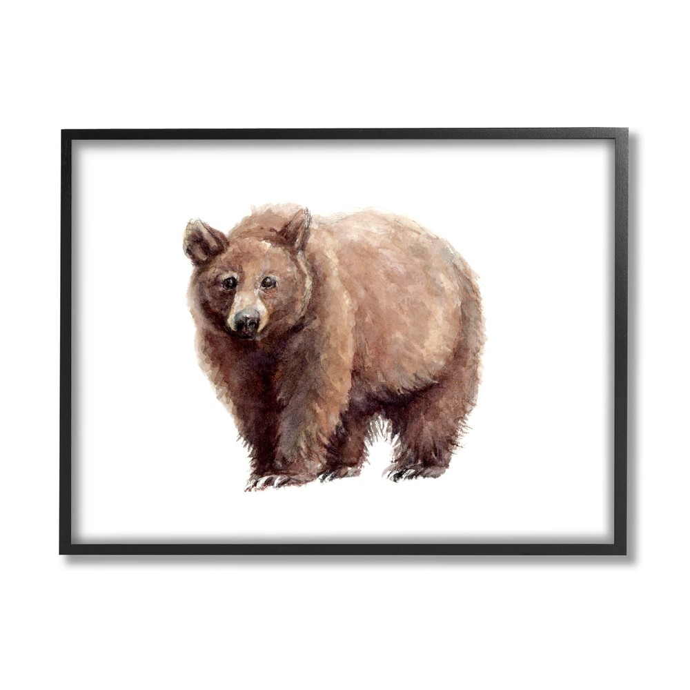 Brown Bear Watercolor Portrait Children's Wild Animal Black Framed Wall Art, ...