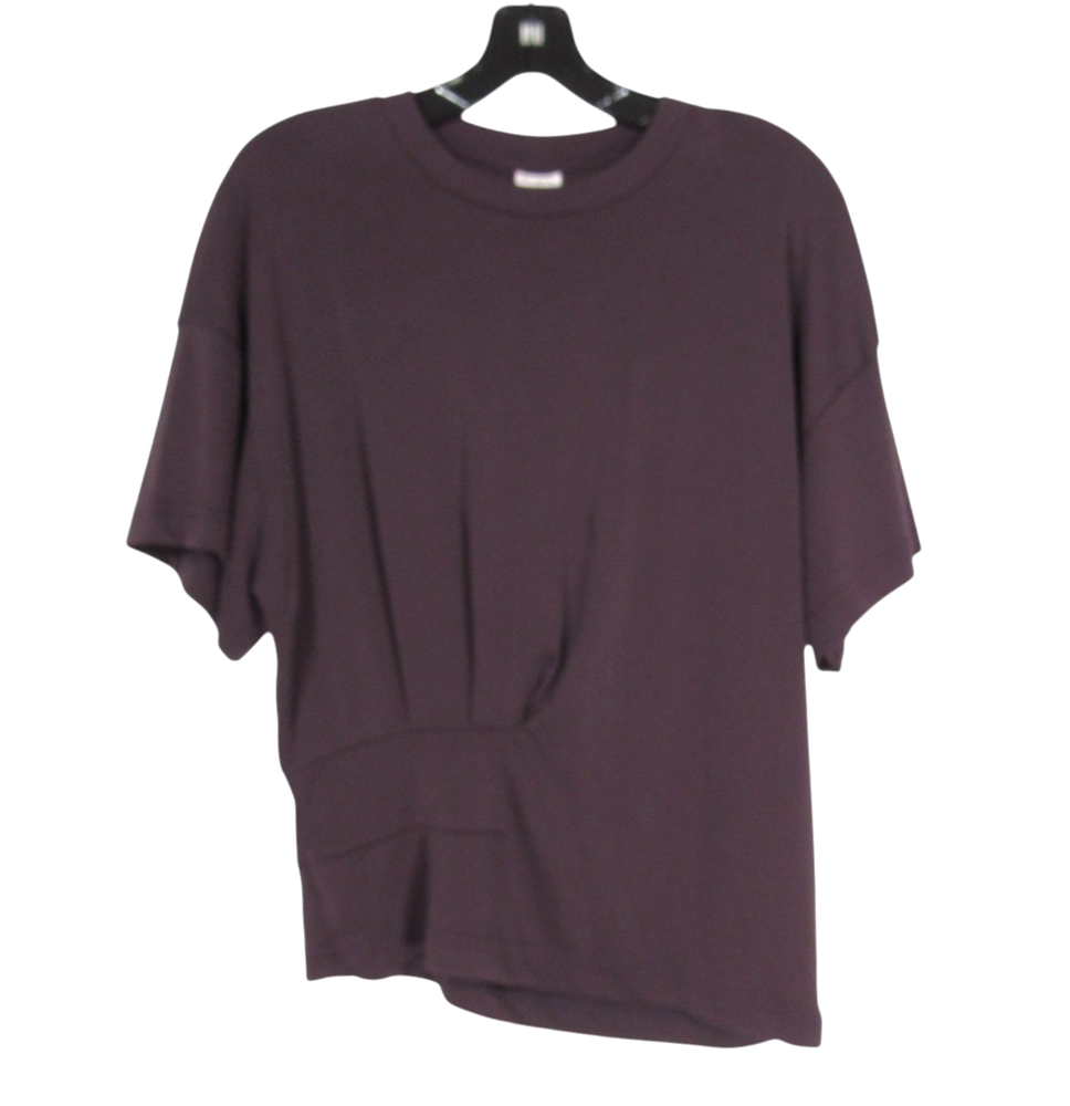 OGL Dark Espresso SOFT KNIT Pleated Detail ASYMMETRICAL HEM Tuck Tee/Top Sz L