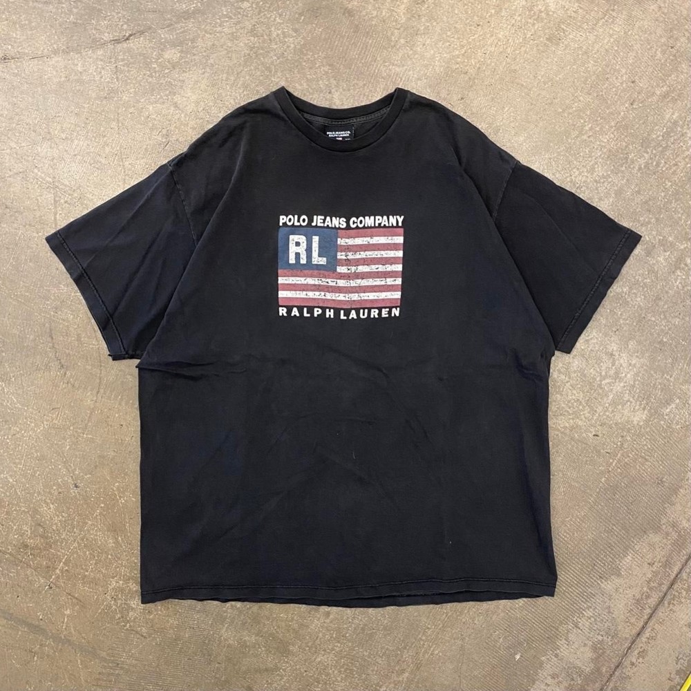 Vintage 90s Polo Jeans Co Ralph Lauren USA Flag American T-Shirt Size XXL