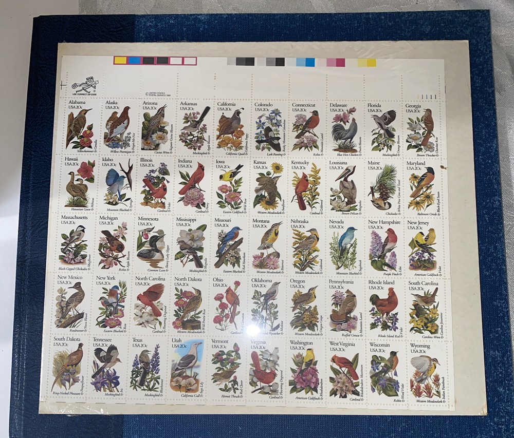 Birds & Flowers of the Fifty States US Postal Service Book and Stamps 1982