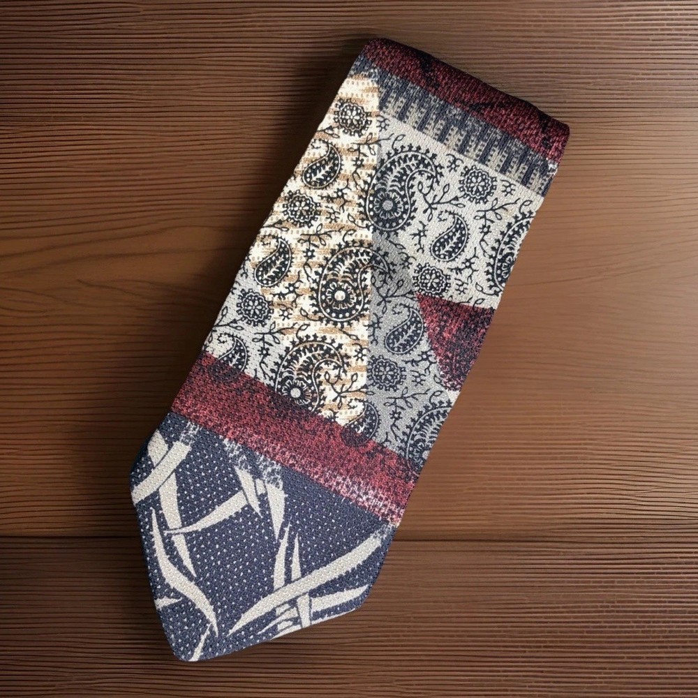 D.C. By Daniel Craig Italian Silk Patchwork Paisley Stripe Necktie Men's Tie