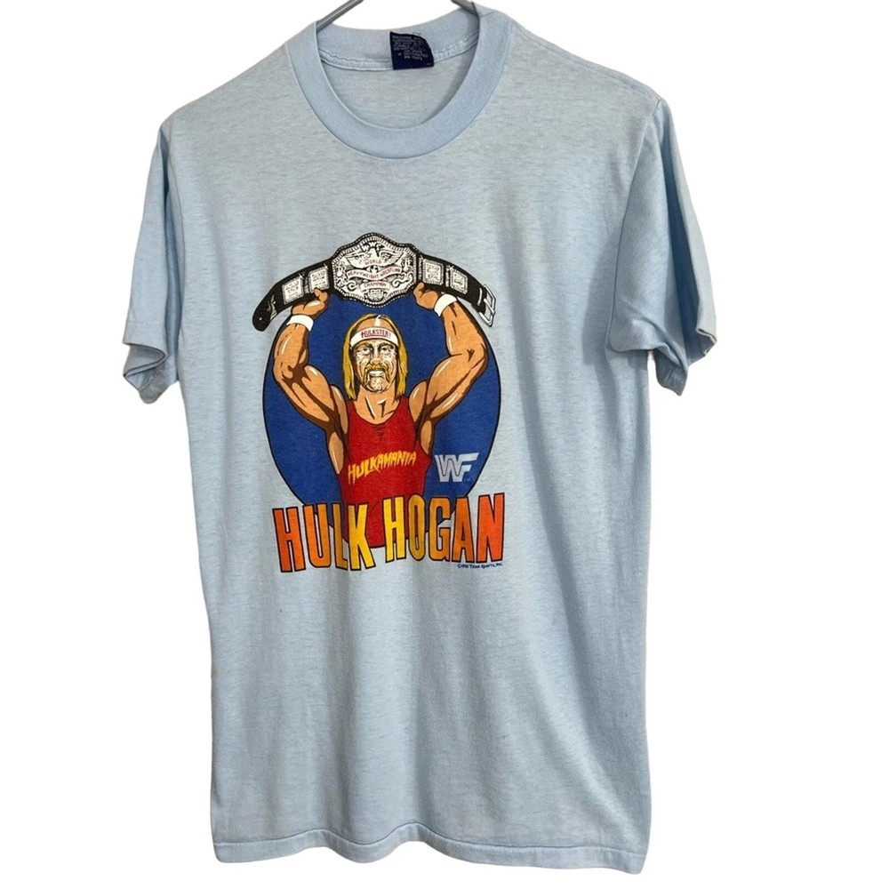 Vintage 1985 Hulk Hogan Hollywood Light Blue S to 5XL Shirt VK242