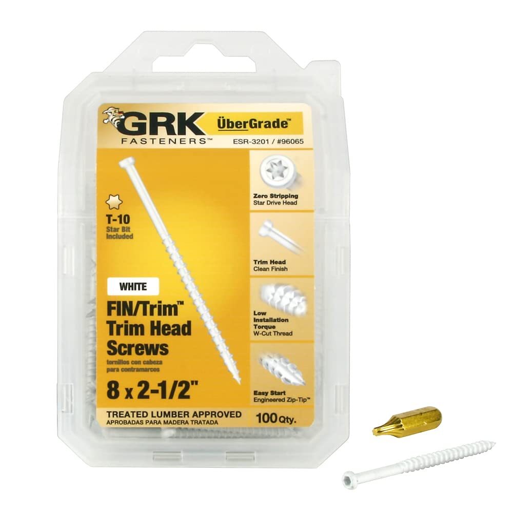 8 x 2-1/2 Inch White Trim Screws 100-Pack - GRK Fasteners