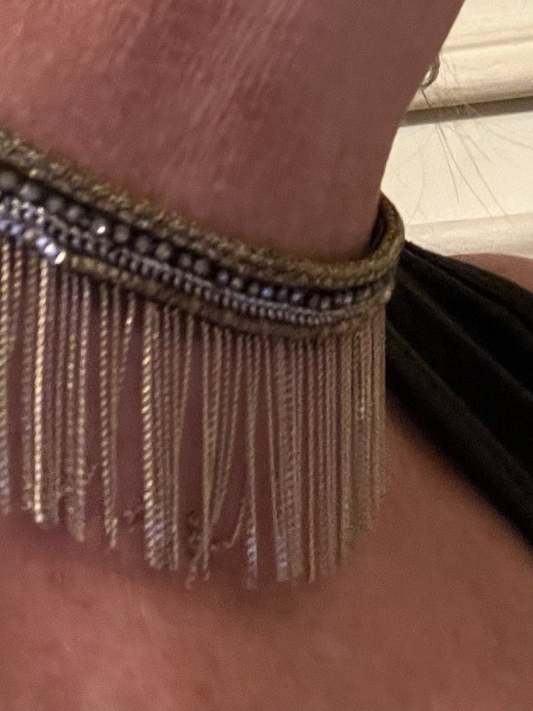 Vtg WHBM 16 1/4” Cord Choker Rhinestones Multi Dangling Goldtone Chains Necklace